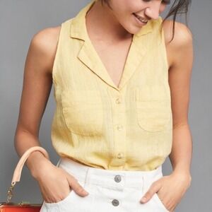 Anthropologie Maeve Felicity Yellow Sleeveless Linen Blend Button Down Size 0P